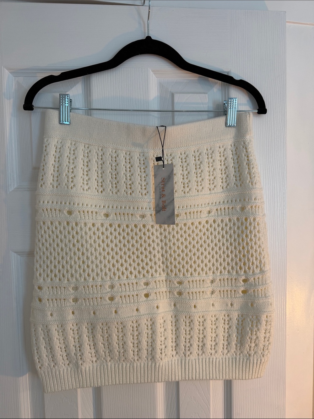 Cream Knit Mini Skirt with Textured Stitch Details